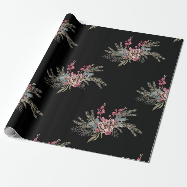 Christmas Pine Black  Wrapping Paper (Unrolled)