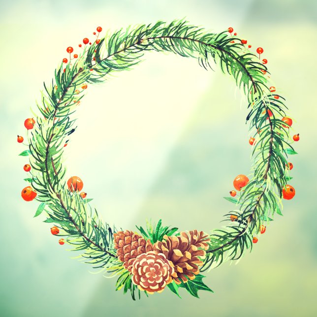 Christmas Pine Bough Pine Cone Holly Wreath Window Cling (Sheet 3)