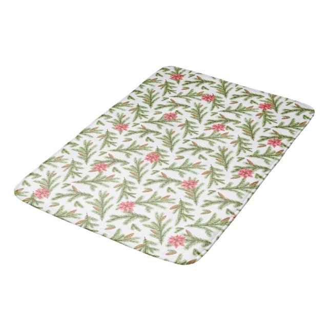 Christmas Pine Boughs and Poinsettias Bath Mat (Angled)