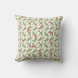 Christmas Pine Boughs and Poinsettias Throw Pillow
