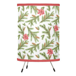 Christmas Pine Boughs and Poinsettias Tripod Lamp