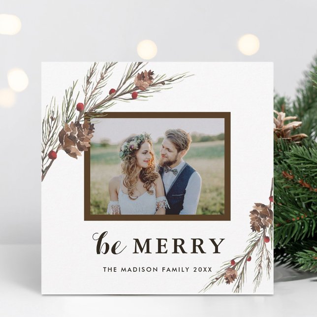 Christmas Pine Branch Holiday Photo Card | Square (Creator Uploaded)
