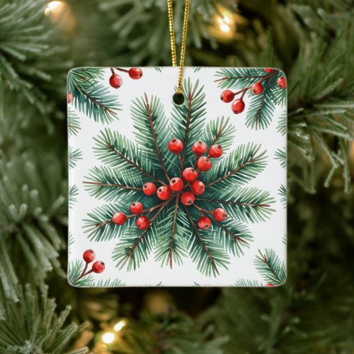 Christmas Pine Branch & Red Berries Ornament | Rus