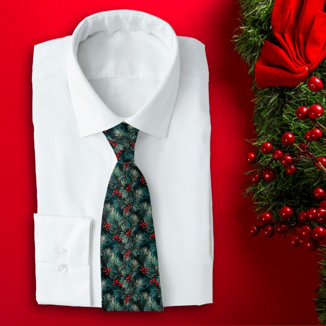 Christmas Pine Branches and Red Berries Holiday Neck Tie (Creator Uploaded)