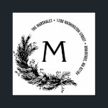 Christmas Pine Branches Monogram Return Address Rubber Stamp<br><div class="desc">Hand drawn Winter Pine Branches cradle the bottom half of the circle. Add your last name initial within the wreath and your return address in the semi-circle. If you wanted anything changed to the design just email paula@labellarue.com before your customize or place and order and I'll create a new template...</div>