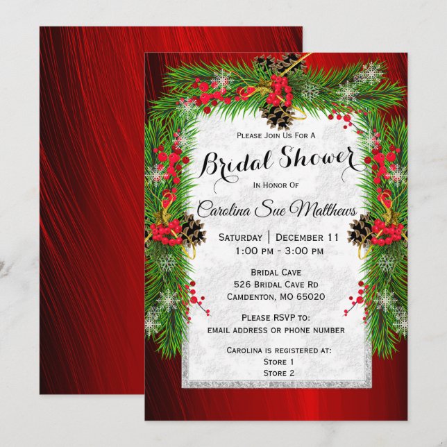Christmas Pine Bridal Shower Invitation (Front/Back)