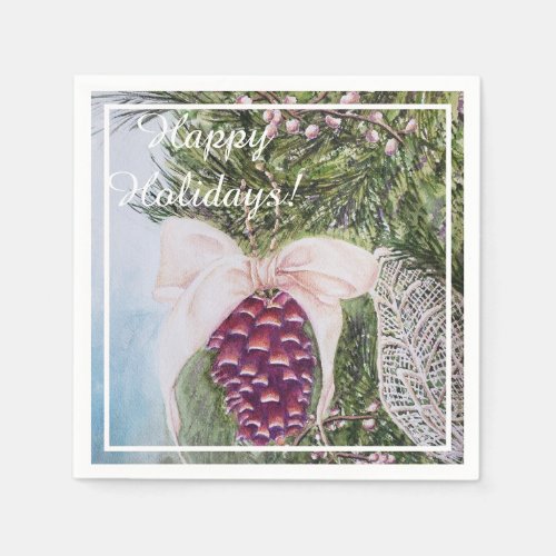 Christmas Pine Cone and Bow Party Napkins