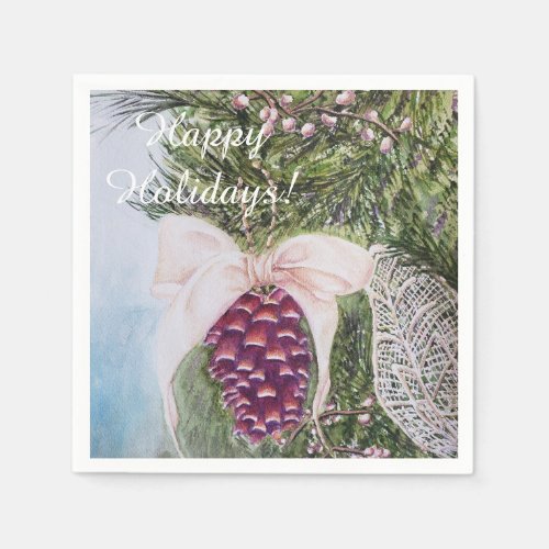 Christmas Pine Cone and Bow Party Napkins