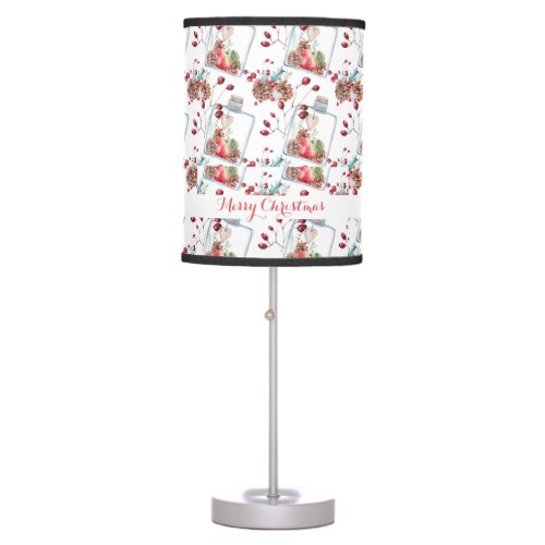 Christmas Pine Cone Apple Holly Holiday Table Lamp