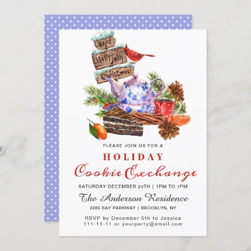 Christmas Pine Cone Branch Holiday Cookie Exchange Invitation