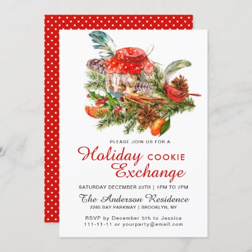 Christmas Pine Cone Branch Holiday Cookie Exchange Invitation