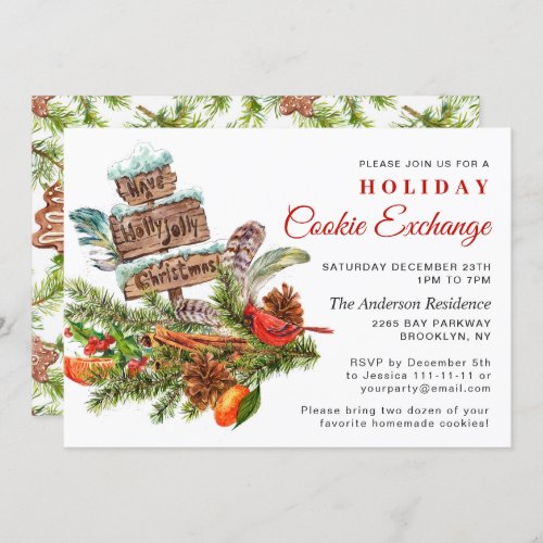 Christmas Pine Cone Branch Holiday Cookie Exchange Invitation