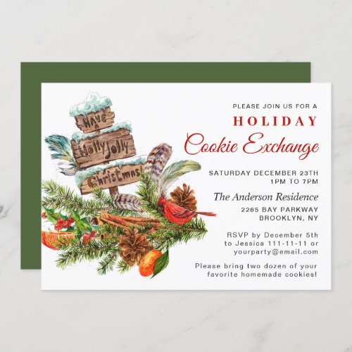 Christmas Pine Cone Branch Holiday Cookie Exchange Invitation