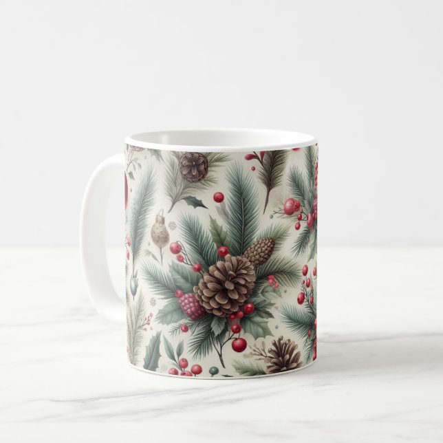 Christmas Pine Cone Candy Cane Coffee Mug (Front Left)