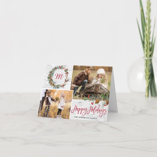 Christmas Pine Cones 2 PHOTOS Birch Birch Folded Holiday Card (Front)