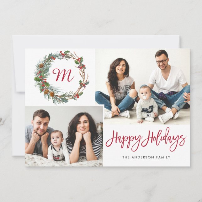 Christmas Pine Cones 2 PHOTOS Collage Greeting Holiday Card (Front)