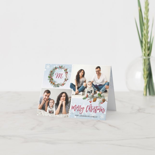 Christmas Pine Cones 3 PHOTOS Greeting Folded Holiday Card (Front)