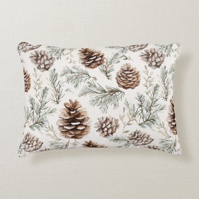 Christmas Pine Cones Accent Pillow (Front)