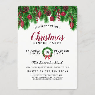 Christmas Pine Cones, Berries, Ornaments and Plaid Invitation