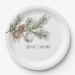 Christmas Pine Cones Branch and Ornament Paper Plates