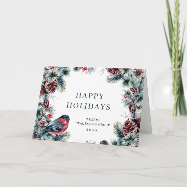 Christmas Pine Cones Corporate Rustic Greeting Holiday Card (Front)