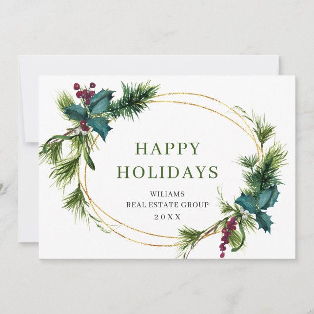 Christmas Pine Cones Corporate Rustic Greeting Holiday Card (Front)