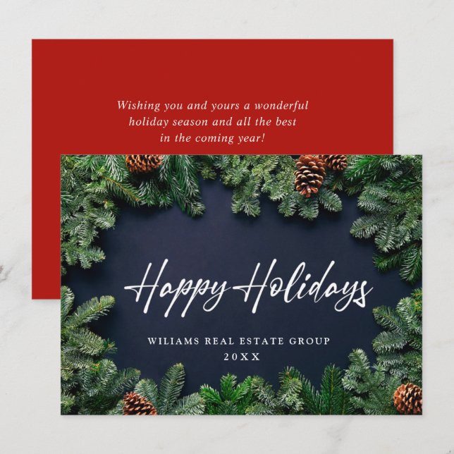 Christmas Pine Cones Corporate Rustic Greeting Holiday Card (Front/Back)