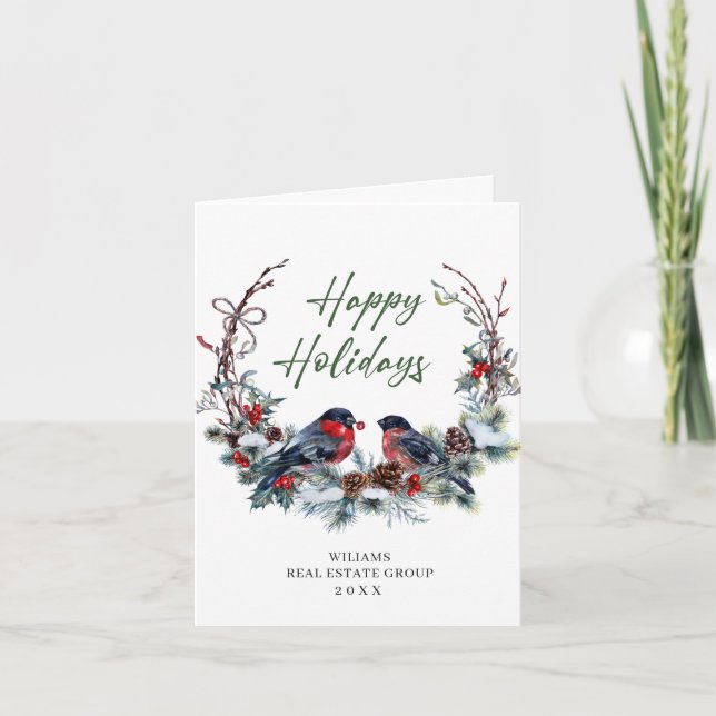 Christmas Pine Cones Corporate Rustic Greeting Holiday Card (Front)
