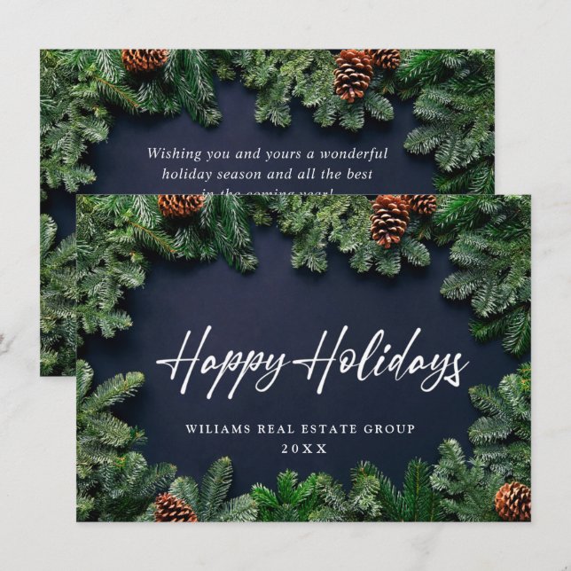 Christmas Pine Cones Corporate Rustic Greeting Holiday Card (Front/Back)