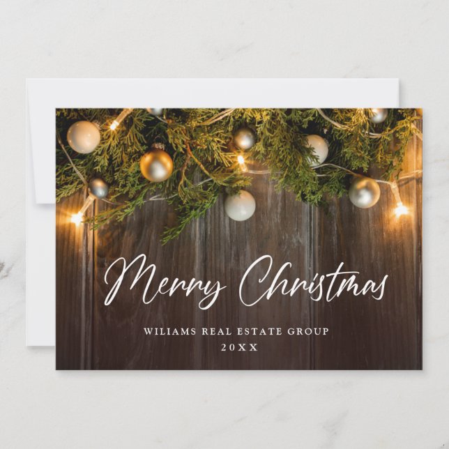 Christmas Pine Cones Corporate Rustic Greeting Holiday Card (Front)