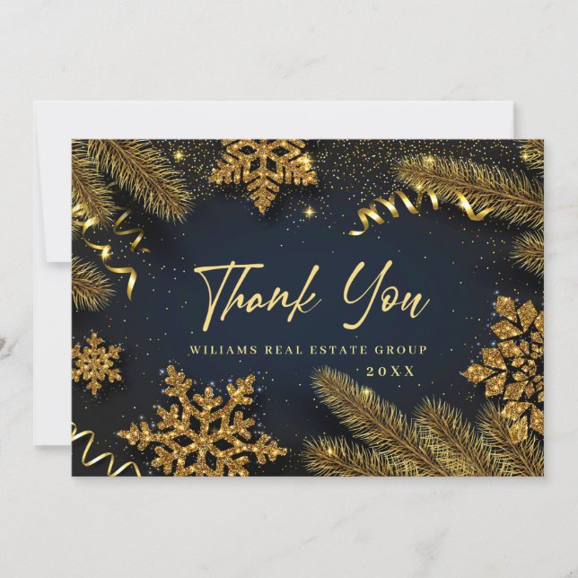 Christmas Pine Cones Corporate Rustic Holiday Thank You Card (Front)