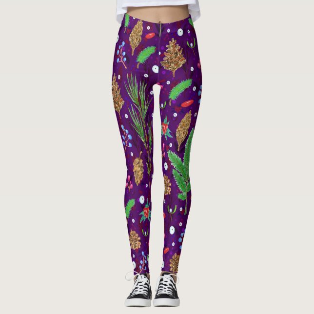 Christmas Pine Cones: Festive Seamless Leggings (Front)