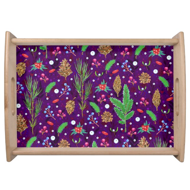 Christmas Pine Cones: Festive Seamless Serving Tray (Front)