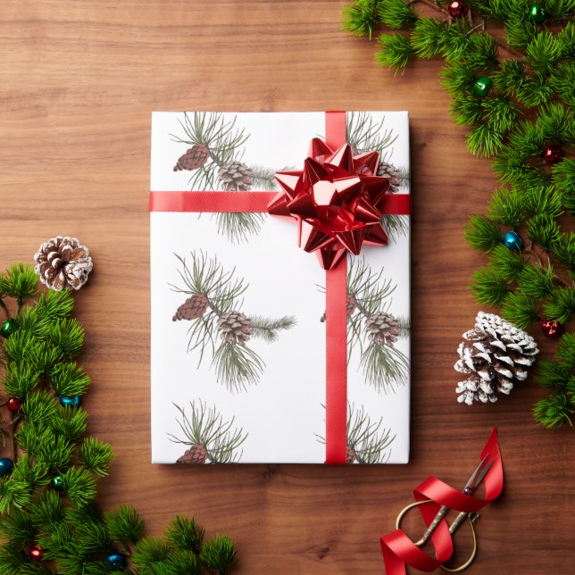 Christmas Pine Cones Green Branches Trees Patterns Wrapping Paper (Holiday Gift)