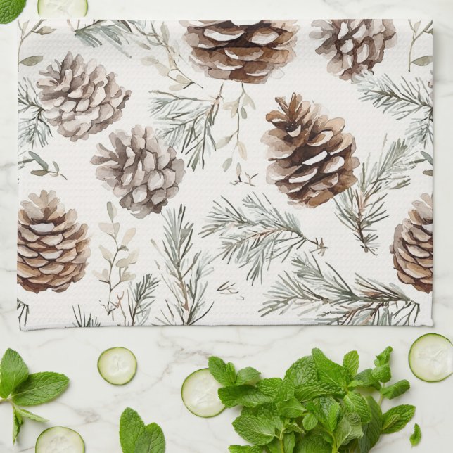 Christmas Pine Cones Kitchen Towel (Folded)