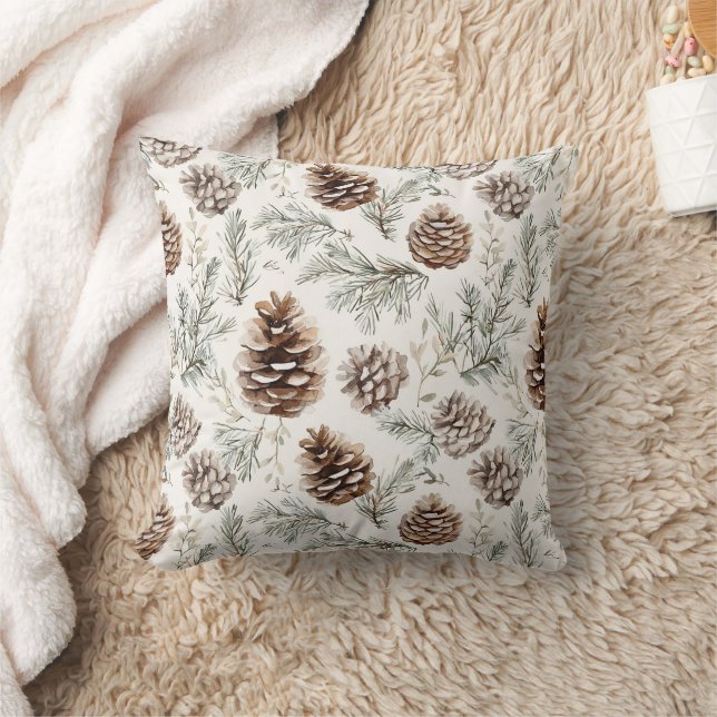 Christmas Pine Cones Throw Pillow (Blanket)