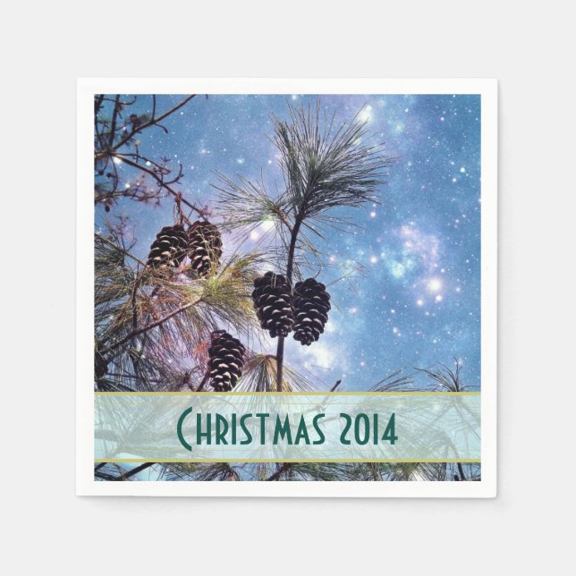 Christmas Pine cones under a starry night sky Paper Napkins (Front)