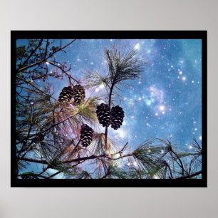 Christmas Pine cones under a starry night sky Poster