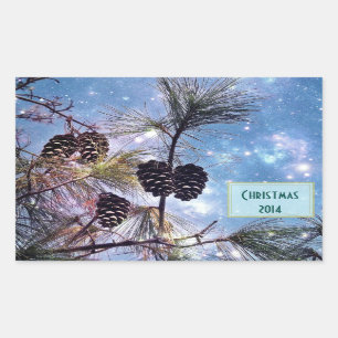 Christmas Pine cones under a starry night sky Rectangular Sticker