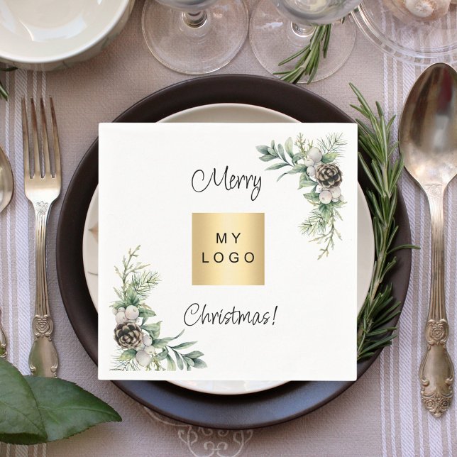Christmas pine cones white business logo napkins (Creator Uploaded)