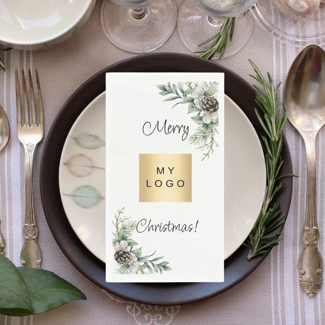 Christmas pine cones white business logo paper guest towels (Creator Uploaded)