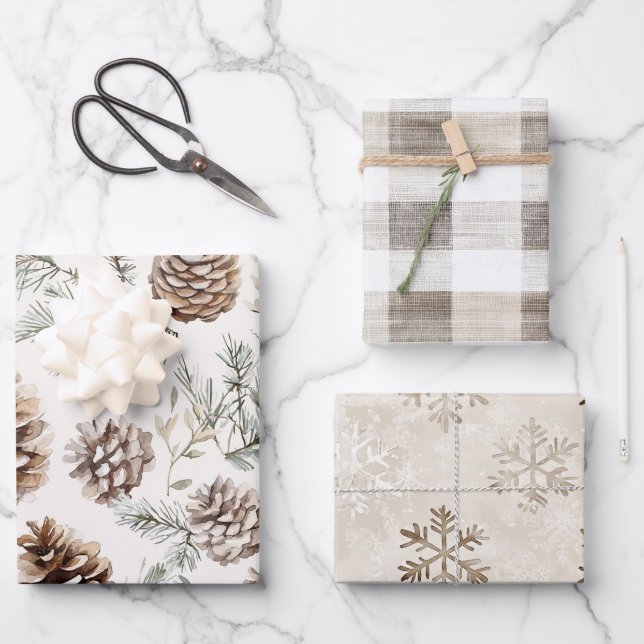 Christmas Pine Cones Wrapping Paper Sheets (Front)