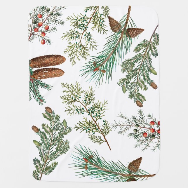 Christmas Pine Conifer Forest Festive Baby Blanket (Front)