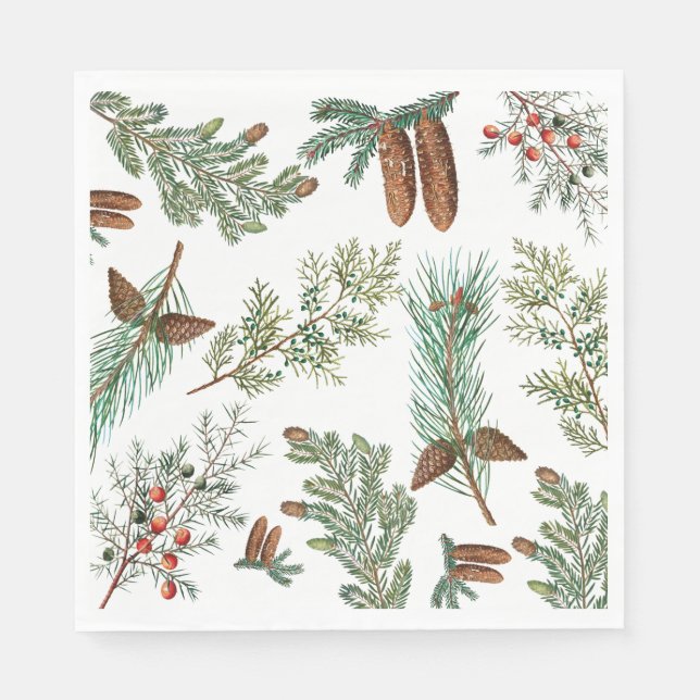 Christmas Pine Conifer Forest Festive Napkins (Front)