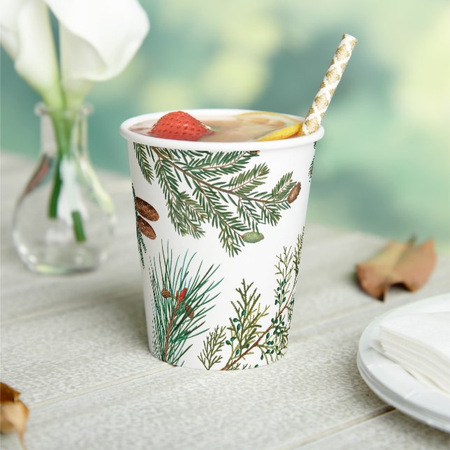 Christmas Pine Conifer Forest Festive Paper Cups (Insitu)
