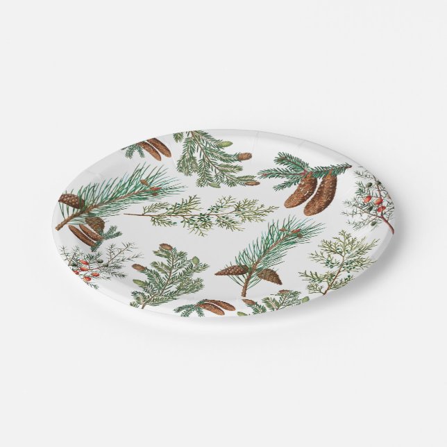 Christmas Pine Conifer Forest Festive Paper Plates (Angled)