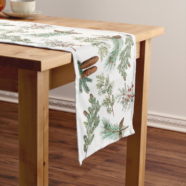 Christmas Pine Conifer Forest Festive Short Table Runner (In Situ)