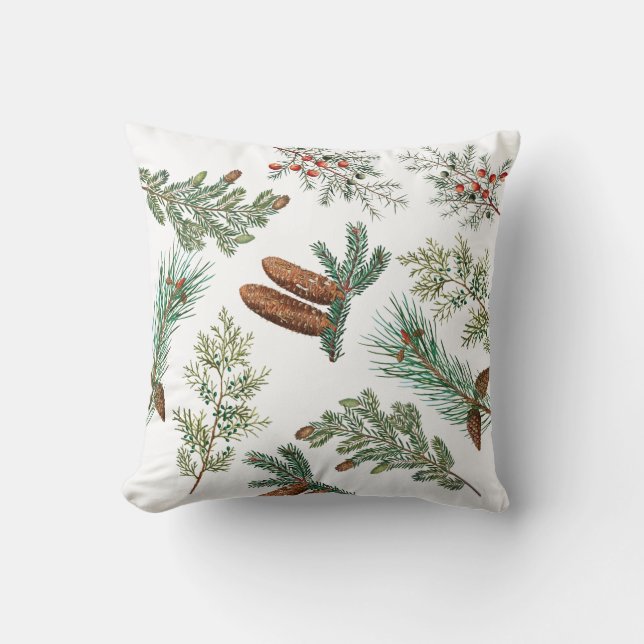 Christmas Pine Conifer Forest Festive Throw Pillow (Front)