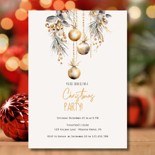 Christmas pine decoration golden balls party invitation