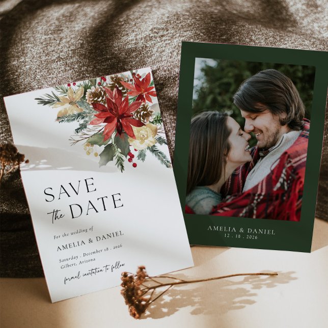 Christmas Pine Floral Save The Date Invitation     (Save The Date Invitation Front/Back)